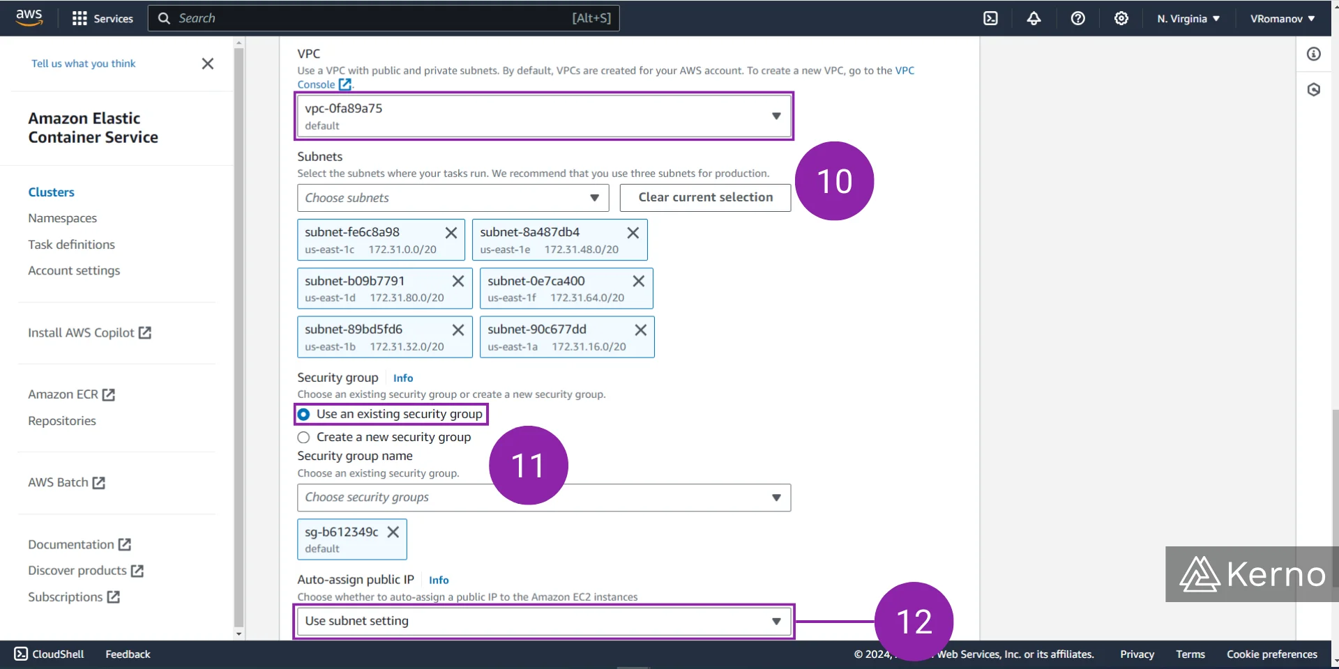 Figure 8 - AWS ECS | Setup Cluster Parameters & Specify EC2 Instances to Use