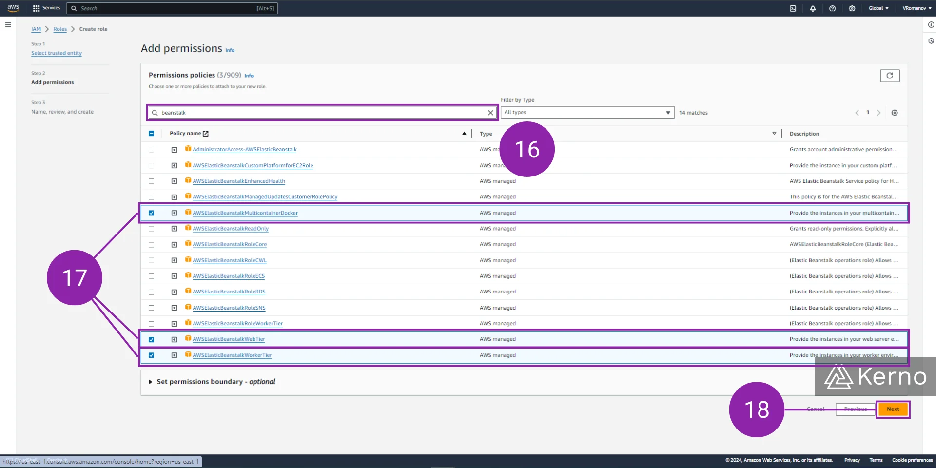 Figure 9 - AWS Elastic Beanstalk | Specifying a User with the Right Permissions for AWS Beanstalk