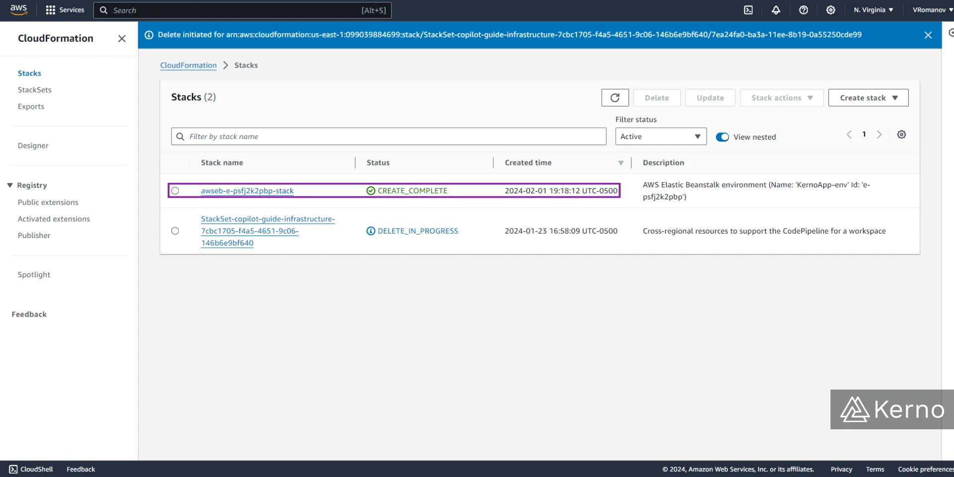 Figure 13 - AWS Elastic Beanstalk | Viewing the Status of the AWS Beanstalk Deployment on CloudFormation