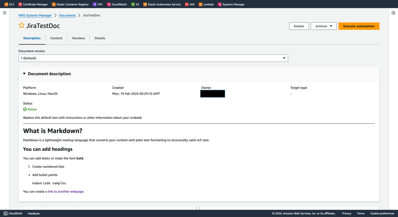 Figure 29 - Jira Automation AWS SSM | AWS Systems Manager - Deploying Automation