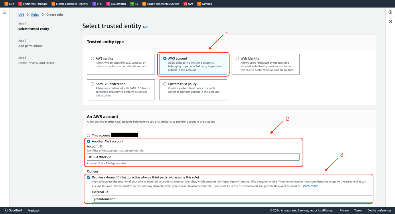 Figure 4 - Jira Automation AWS SSM | New IAM Role Specification