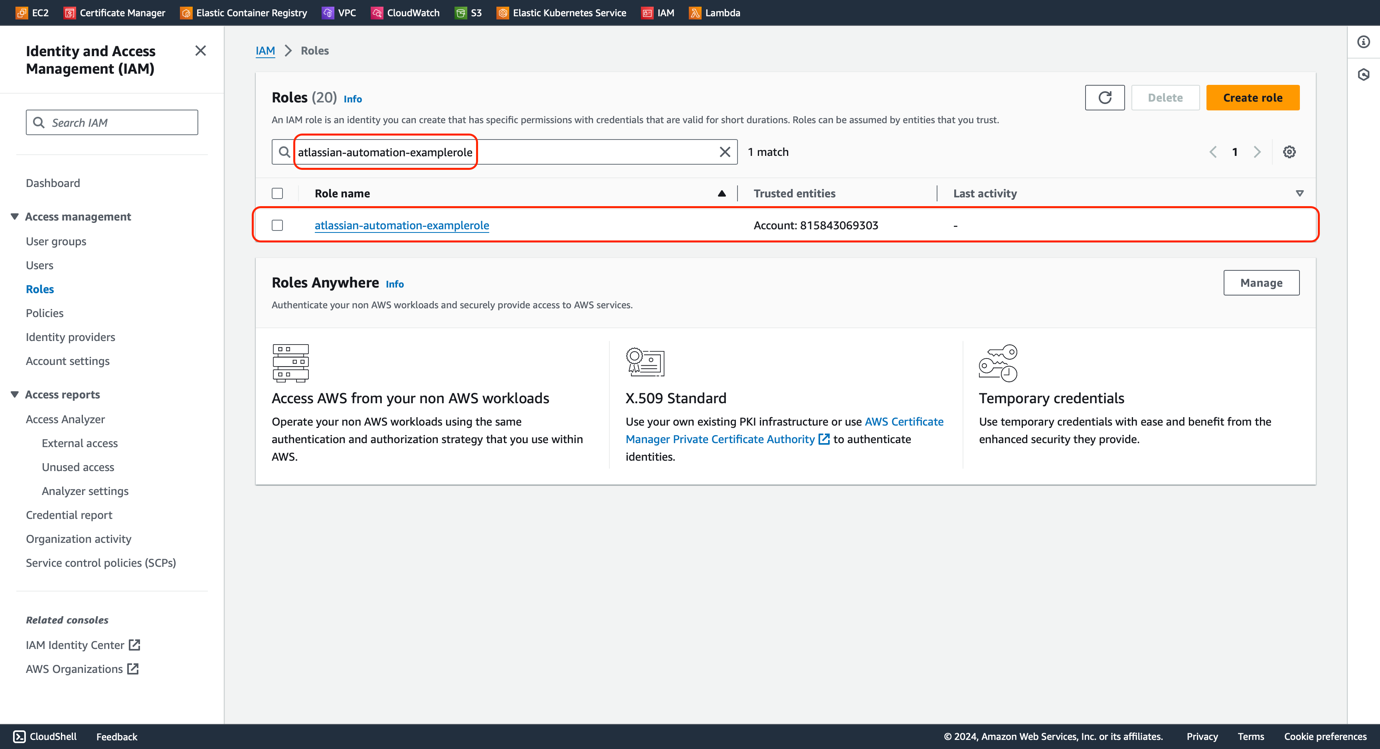 Figure 9 - Jira Automation AWS SSM | New IAM Role