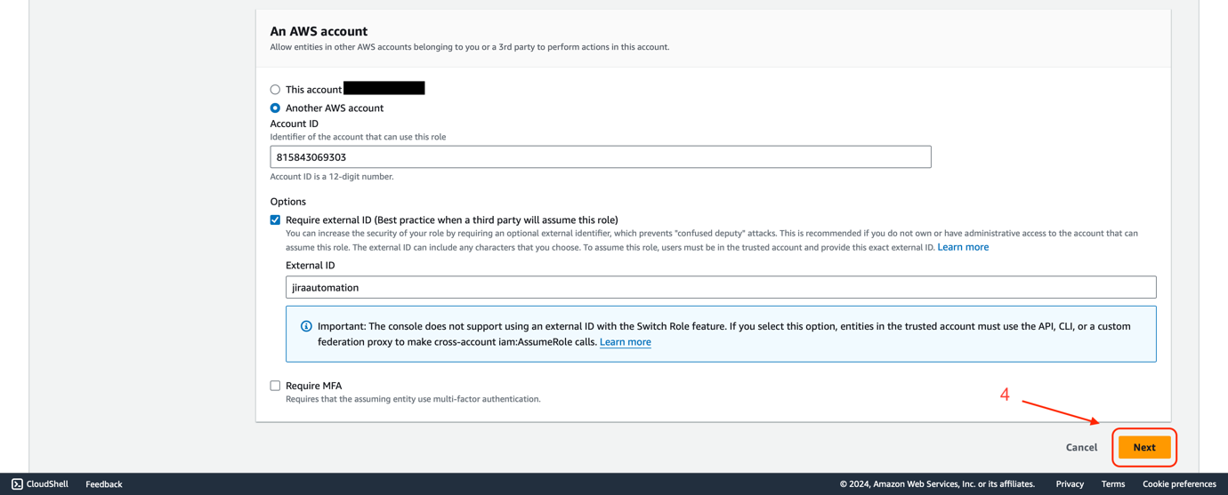 Figure 5 - Jira Automation AWS SSM | New IAM Role Specification