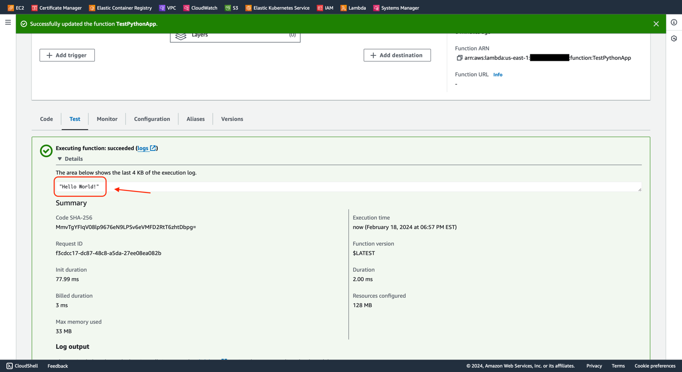 Figure 20 - Jira Automation AWS SSM | Successful Test of Python Application