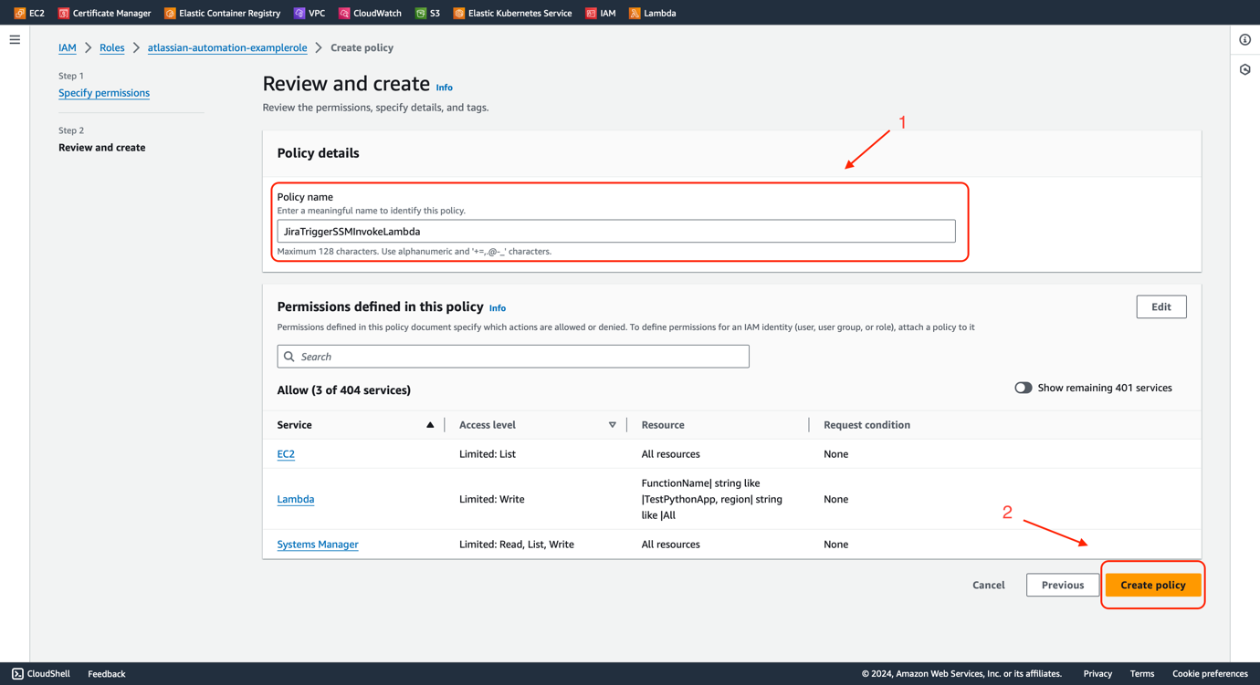 Figure 13 - Jira Automation AWS SSM | IAM Role Policy