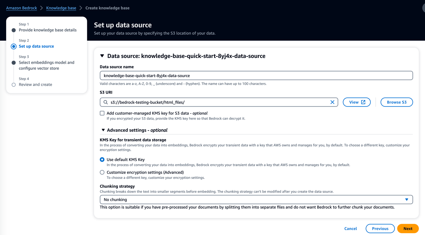 Figure 1.3 - Setting up the data source for Knowledge Base