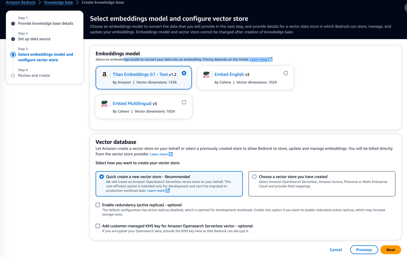 Figure 1.4 - Configuring Embeddings Model and Vector Store