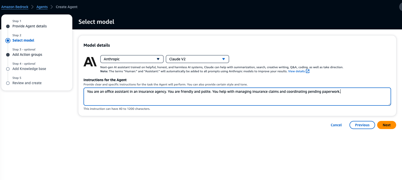 Figure 2.2 - Selecting a model for Agent