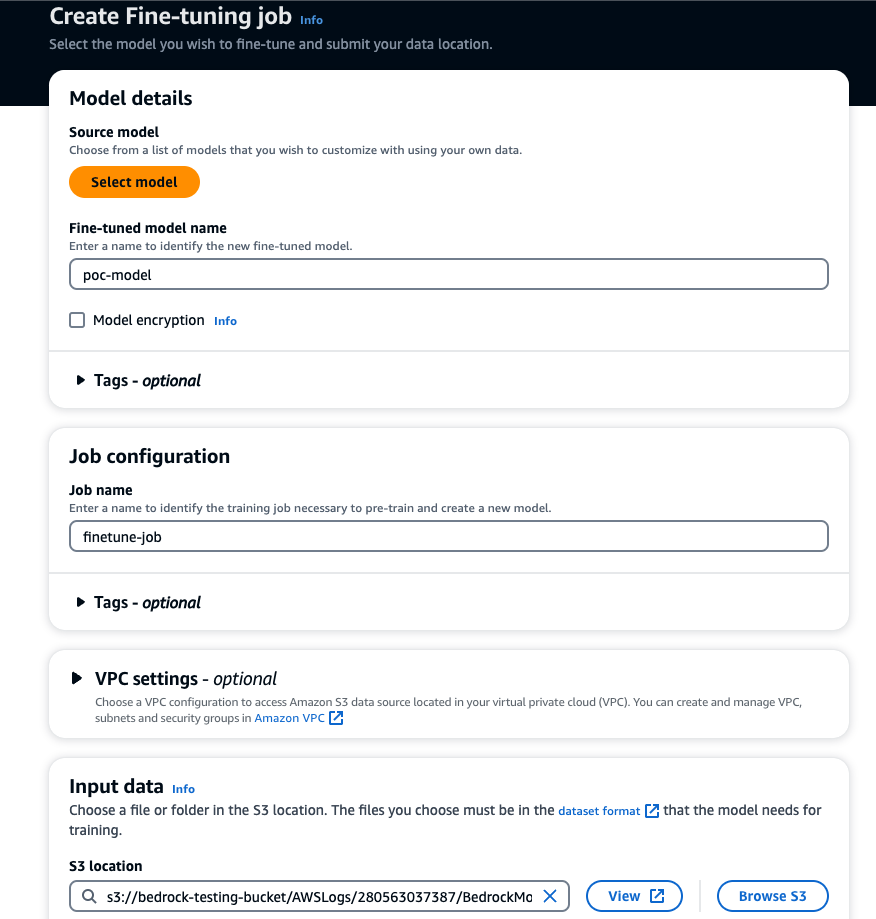 Figure 3.2 - Providing details to fine-tuning job