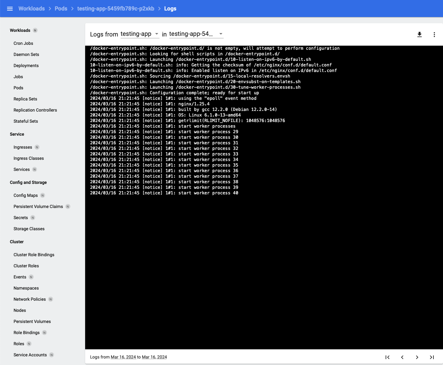 Figure 34 Logs tailing | Pod logs in live mode.