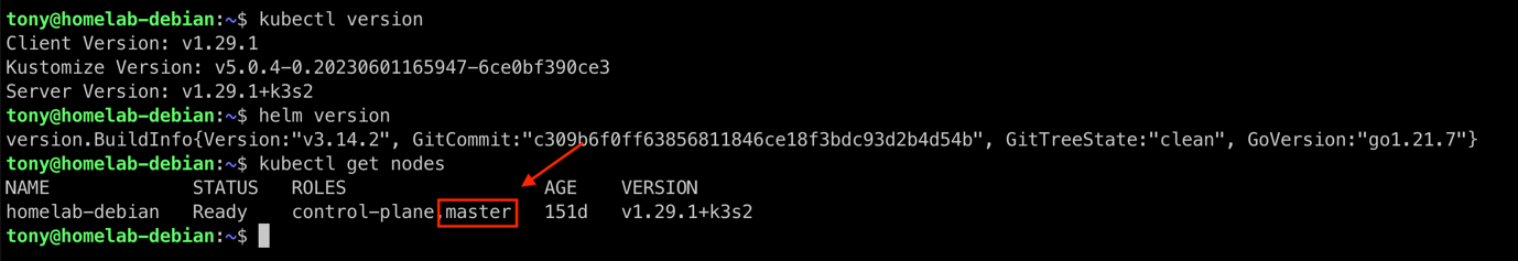 Figure 2 Installation | kubectl and helm version on the master node.