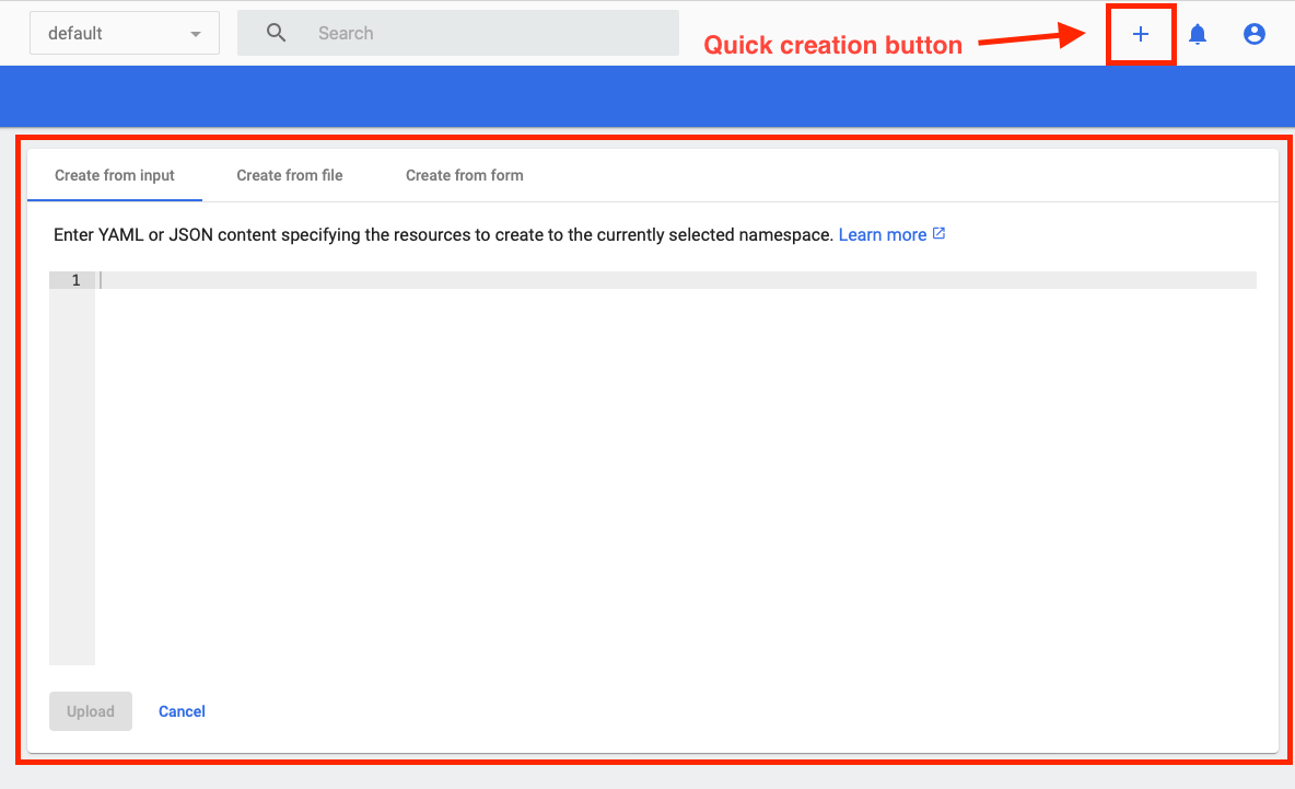 Figure 27 Quick Creation | Providing YAML or JSON content.