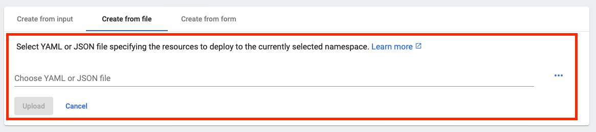 Figure 28 Quick Creation | Uploading YAML or JSON file.