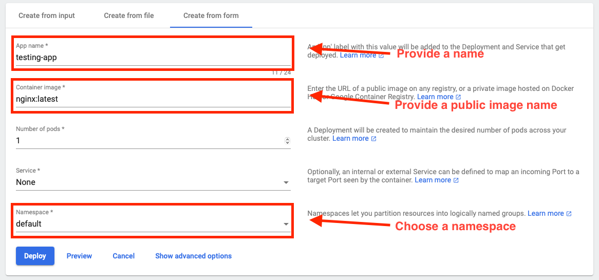 Figure 30 Quick Creation | Create a deployment using the form.