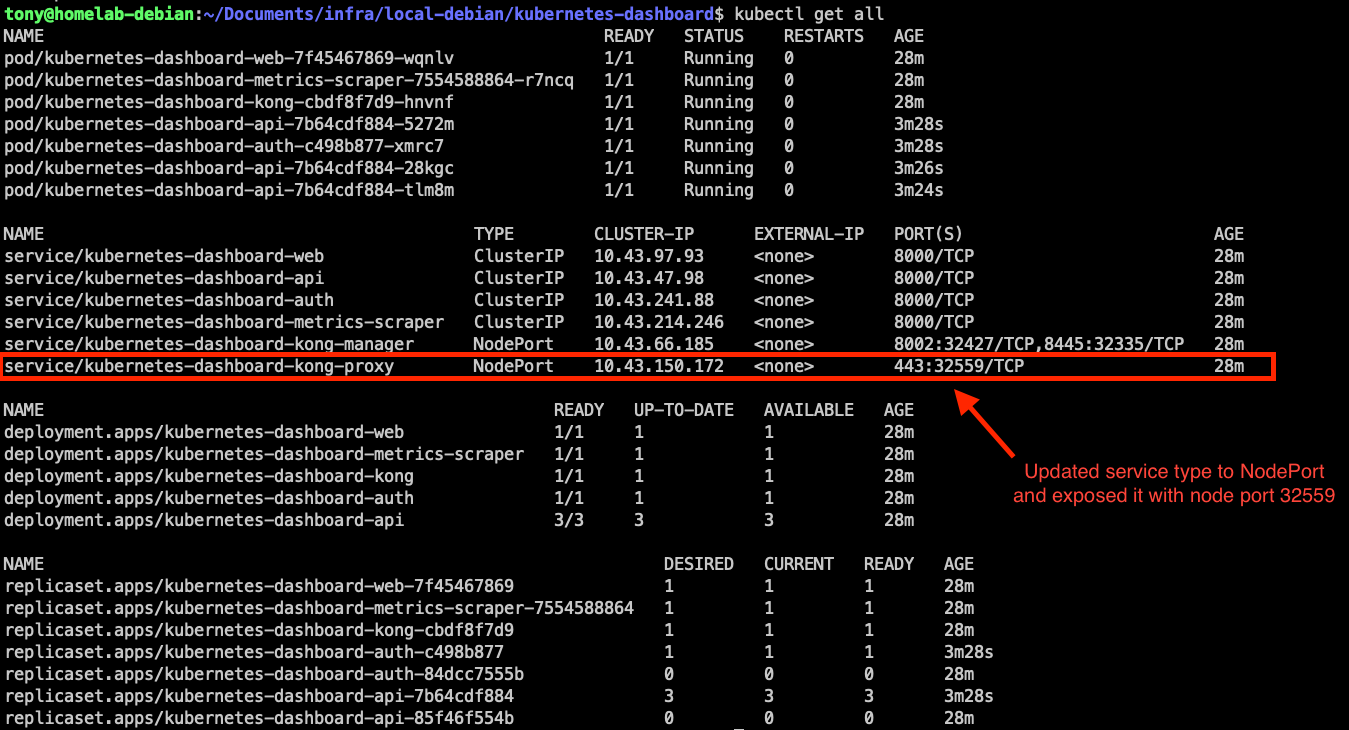 Figure 8 Installation | Updated service type and exposed with a node port.