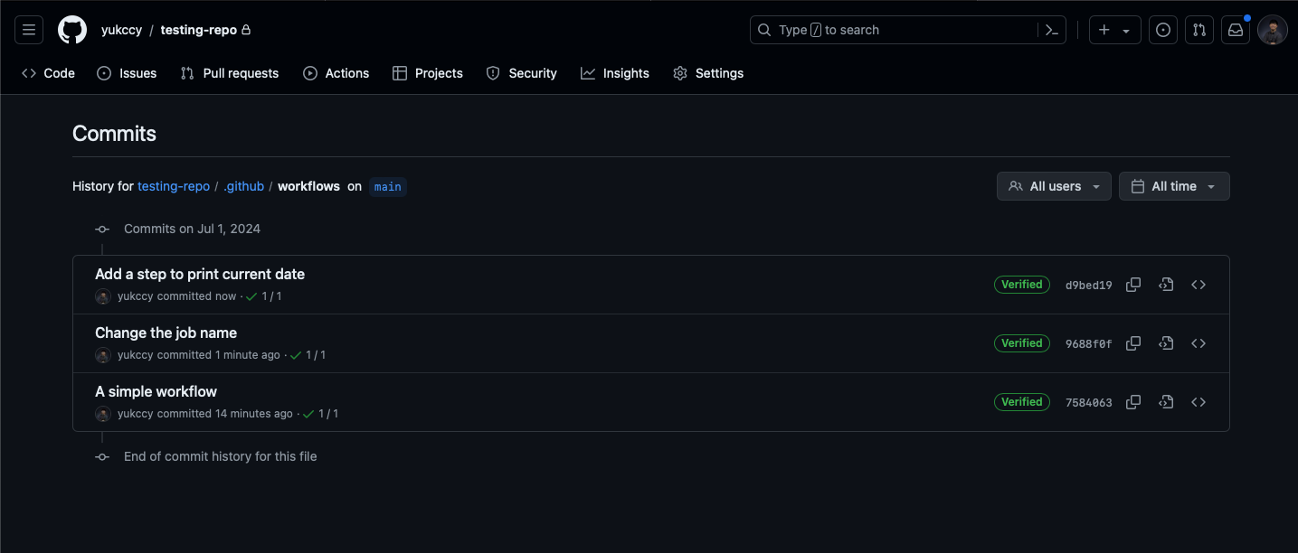 Figure 8 Create Your First Workflows | More commits to the workflow file.