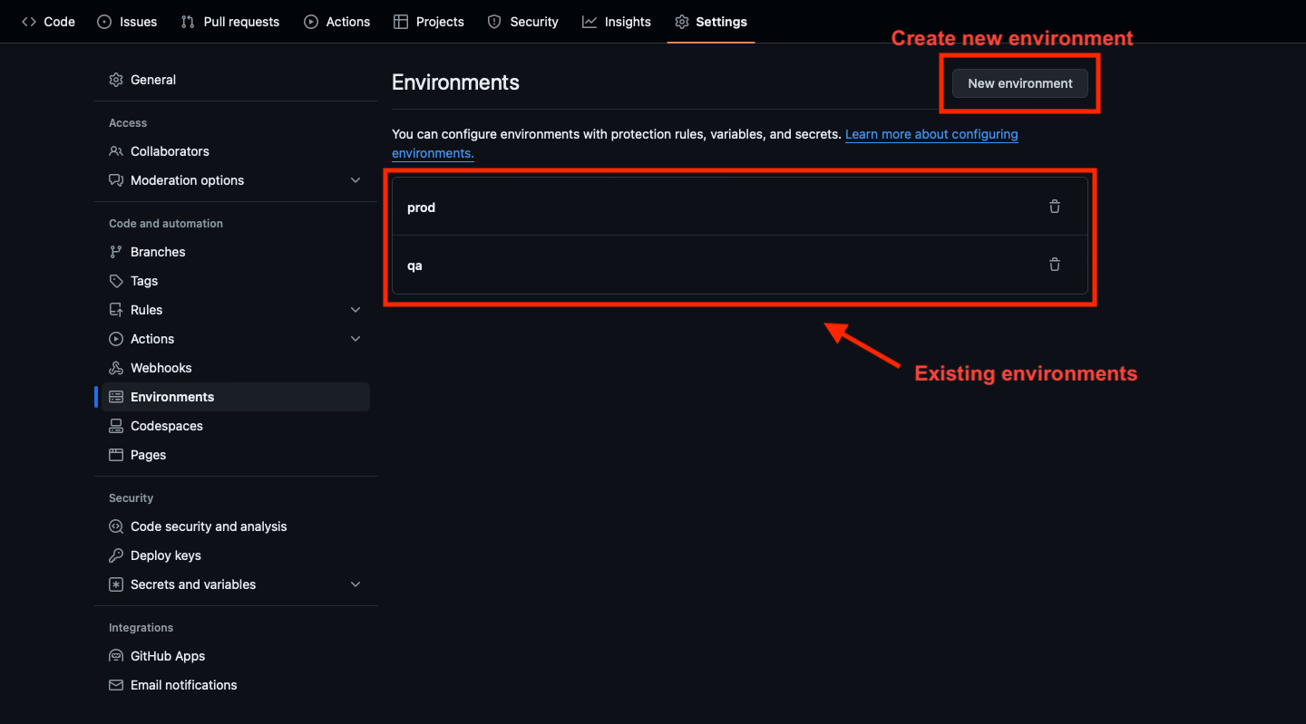 Figure 8 Environment Management | Environments page in Settings.