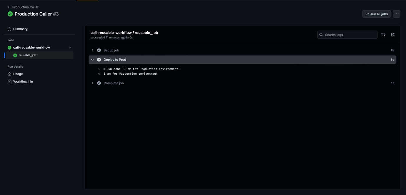 Figure 2 Reusable Workflows | Production Caller Workflow Output.