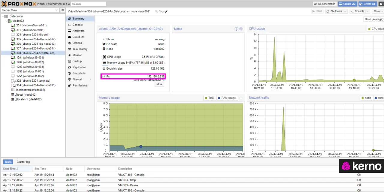 Figure 13 - Linux Static IP Address Configuration under Proxmox | Verifying the static IP address was properly set in Proxmox