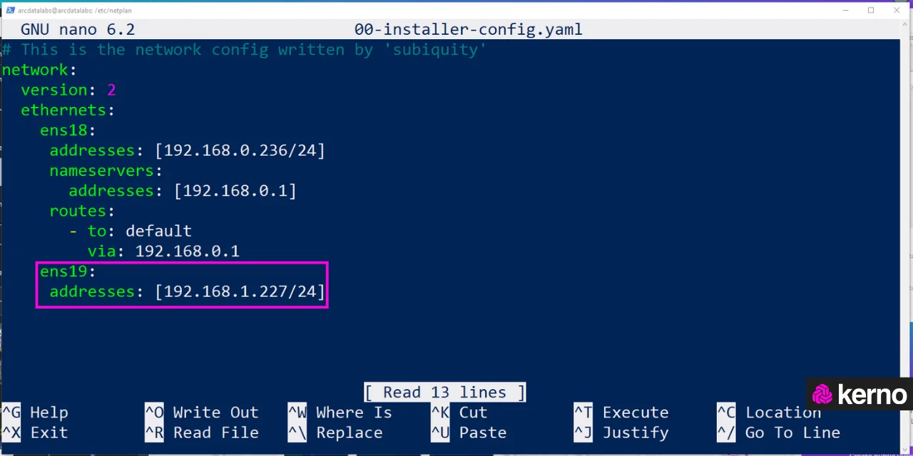 Figure 19 - Linux Static IP Address Configuration under Proxmox | Configuring a static IP address for the Linux VM instance in Proxmox