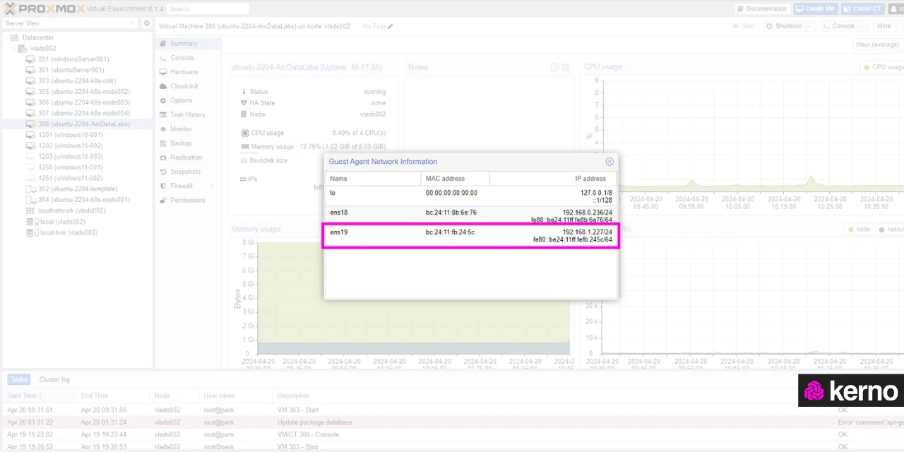 Figure 20 - Linux Static IP Address Configuration under Proxmox | Verifying that we've set two static IP addresses for our Linux VM