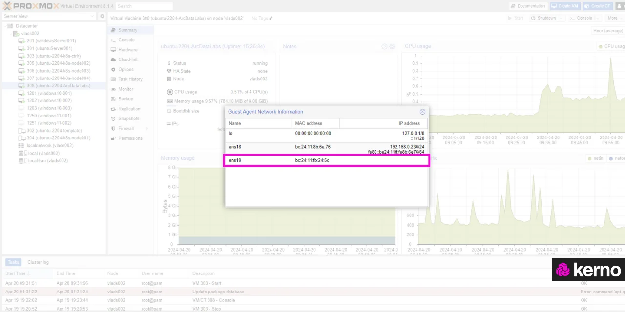 Figure 18 - Linux Static IP Address Configuration under Proxmox | Adding a Network Adapter in Proxmox for the Linux VM