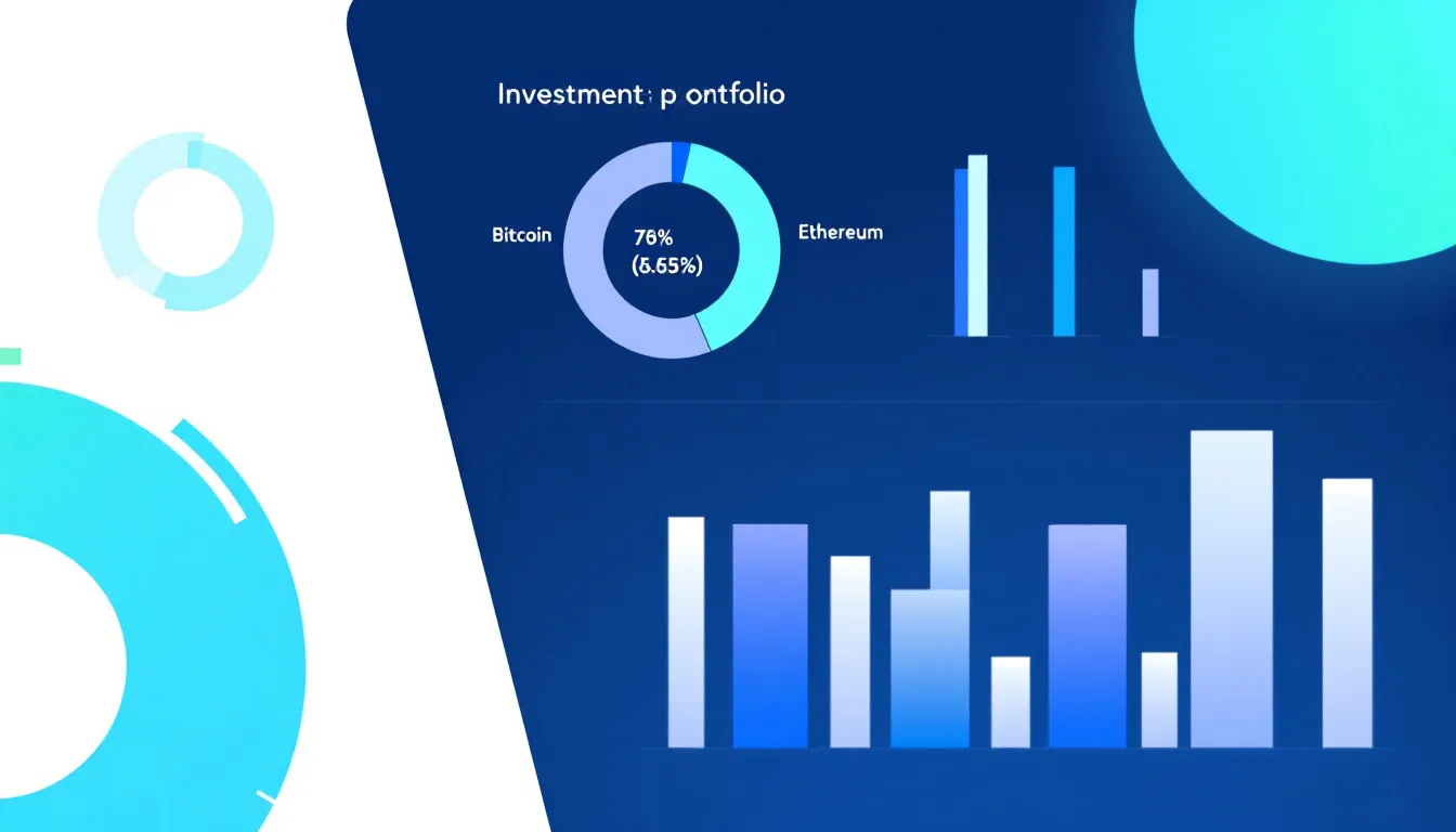 An investment portfolio visualization displays the allocation strategies of Bitcoin and Ethereum, highlighting their roles as digital assets within the crypto market. The image emphasizes key differences between Bitcoin's fixed supply as a store of value and Ethereum's flexible platform for decentralized applications and smart contracts.