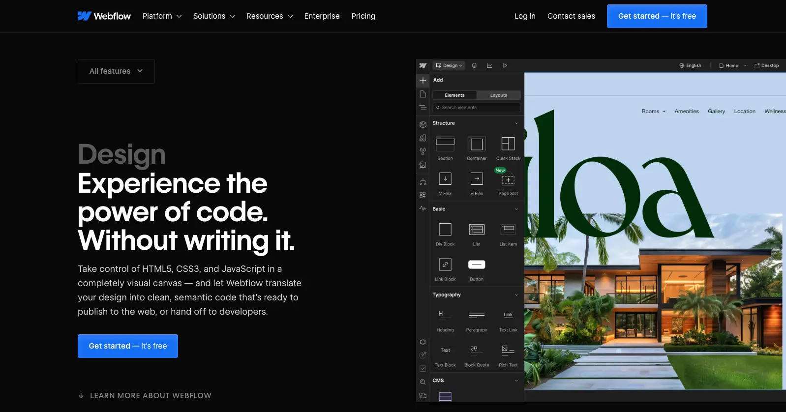 Webflow : the visual web design front-end builder