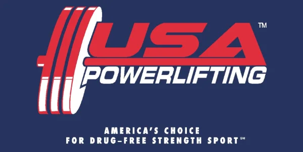 USA Powerlifting logo with barbell plates and the slogan America’s choice for drug-free strength sport.