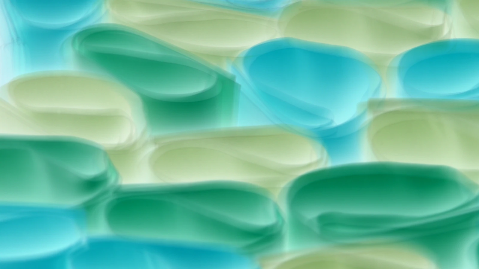 Immagine astratta di forme sovrapposte in turchese e verde che creano un motivo vibrante e rilassante.