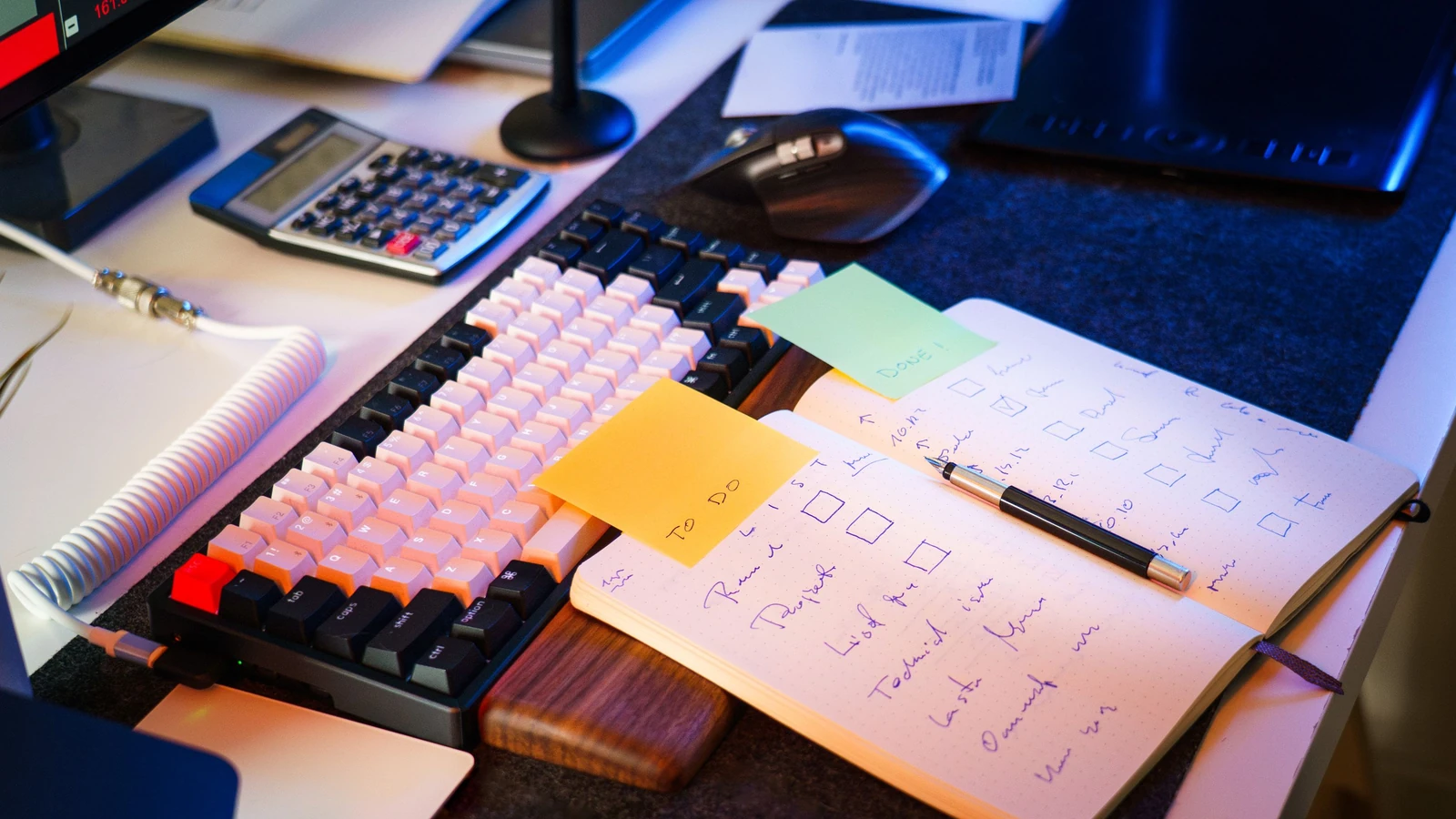 Scrivania da ufficio moderna con tastiera, taccuino e lista di controllo per la produttività. — Jakub Zerdzicki – Pexels