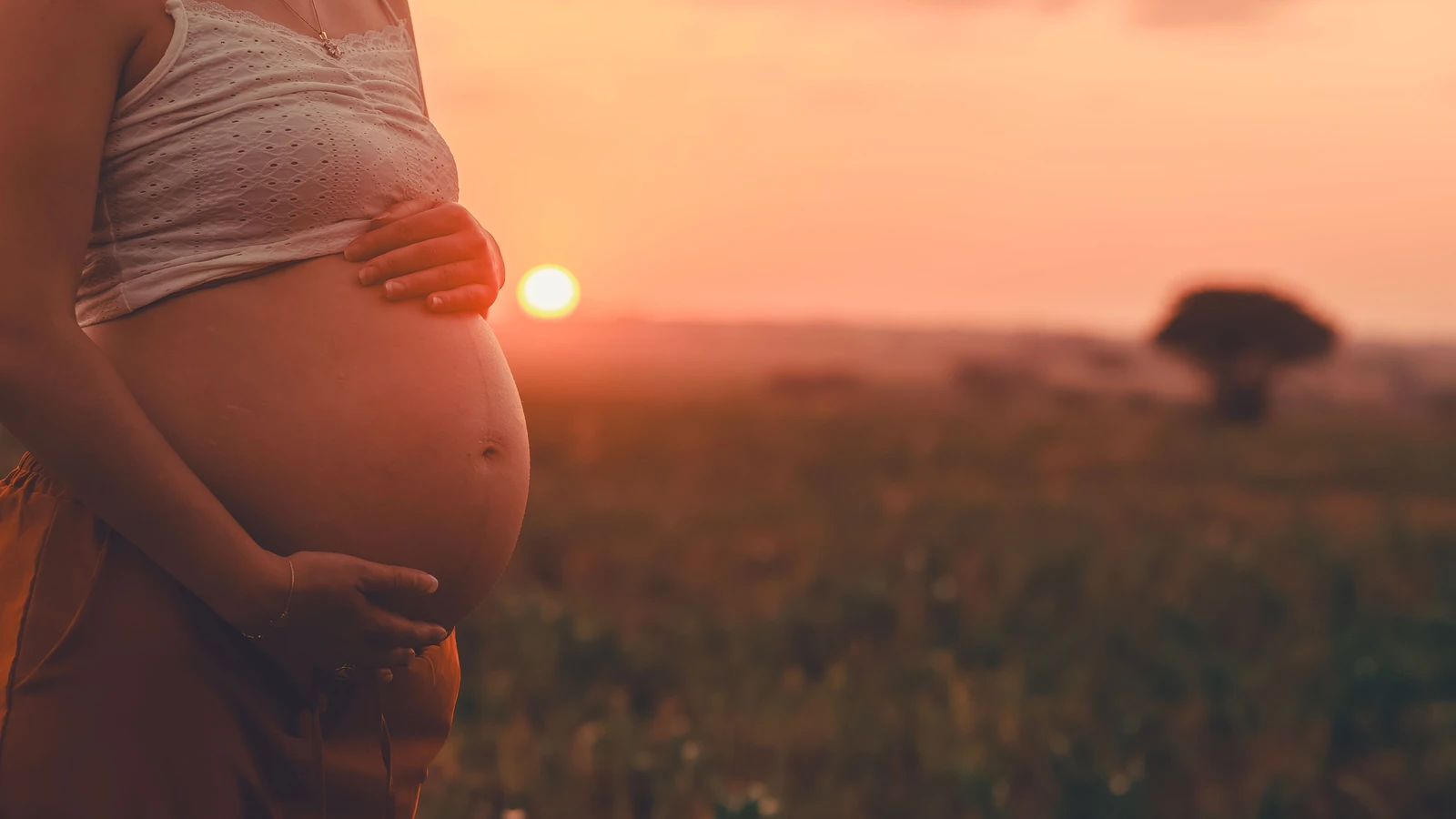 Un'immagine serena di una donna incinta al tramonto, simbolo di maternità e serenità. — Breno Cardoso – Pexels