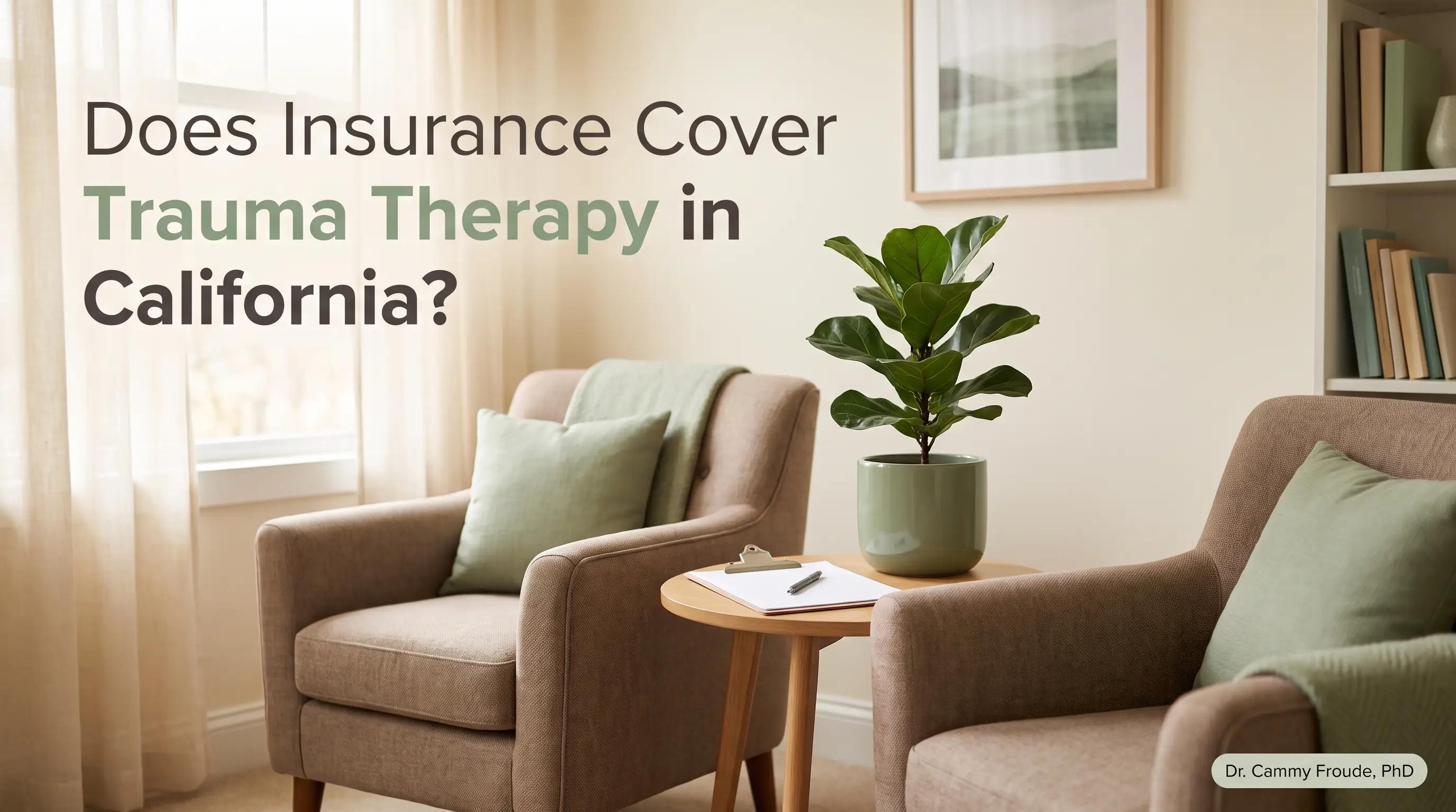 Does insurance cover trauma therapy in California - calm San Francisco therapy office, Dr. Cammy Froude, PhD