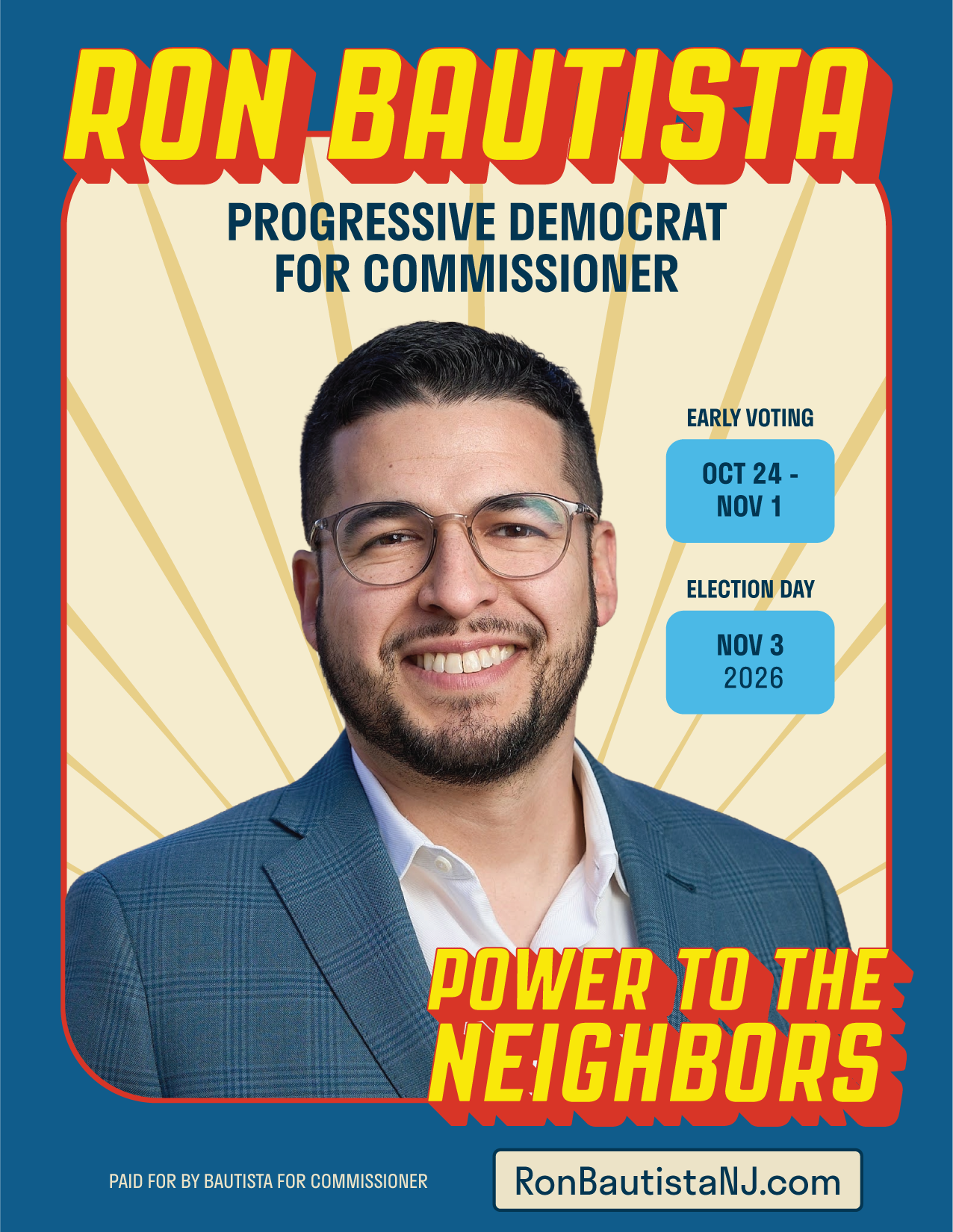 Black and white portrait of Ron Bautista, Hudson County Commissioner candidate