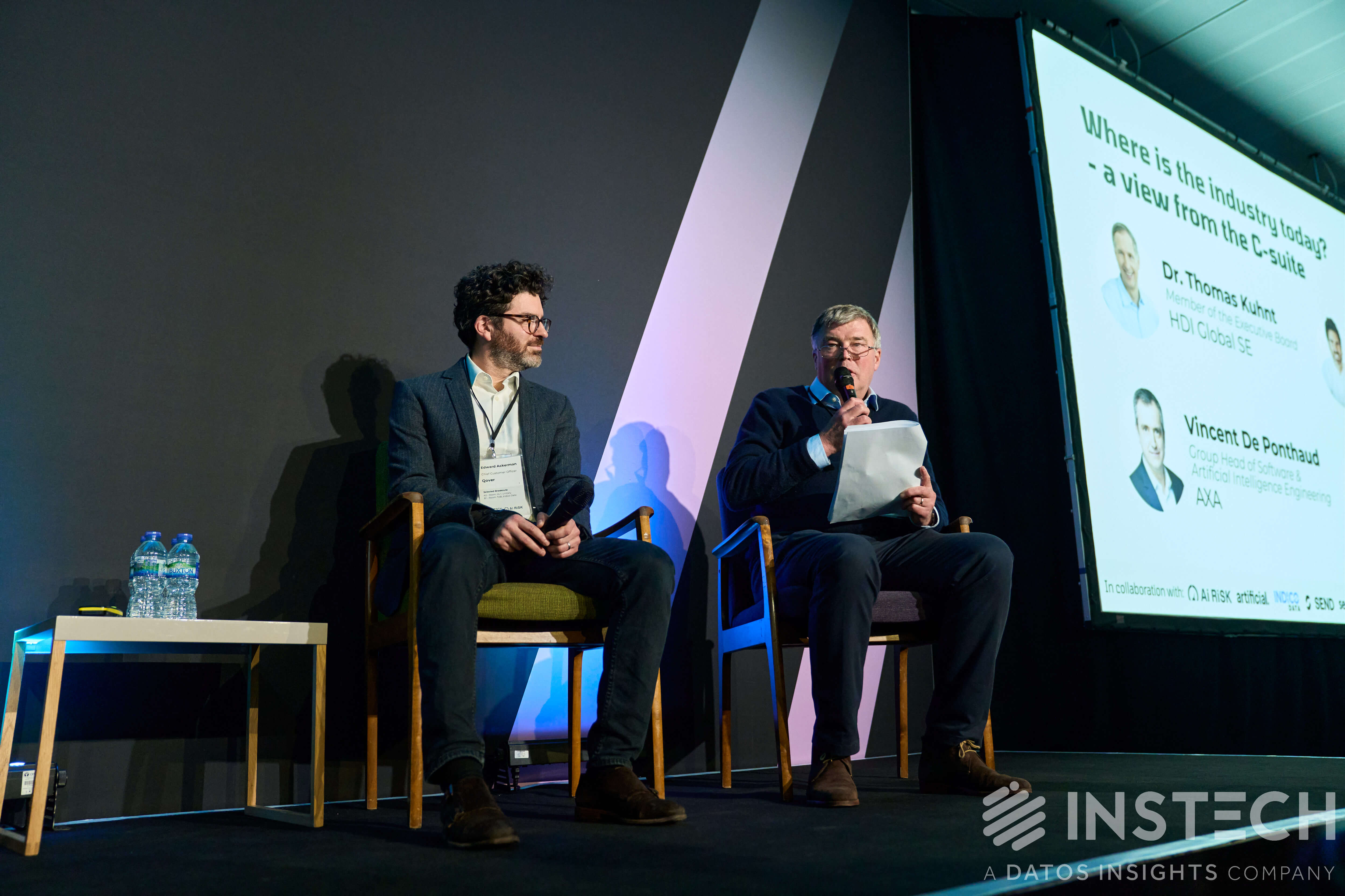 Ed Ackerman with the moderator during the InsTech panel discussion on agentic AI in insurance