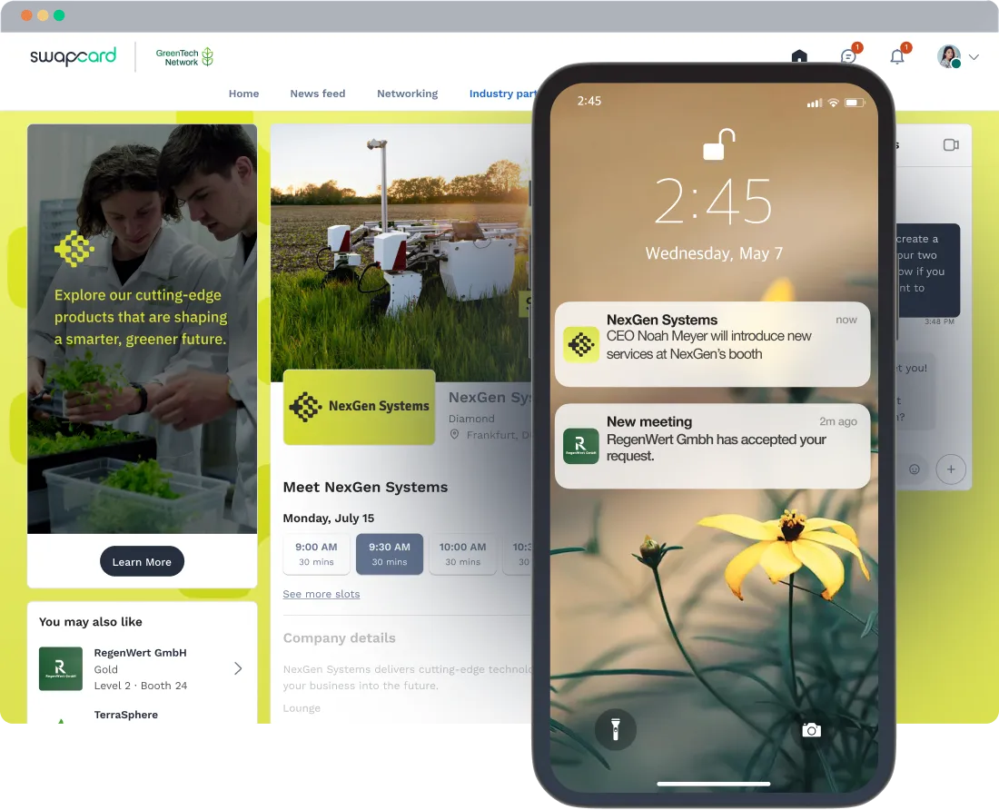 Ui showing sponsored push notifications and booth ads.
