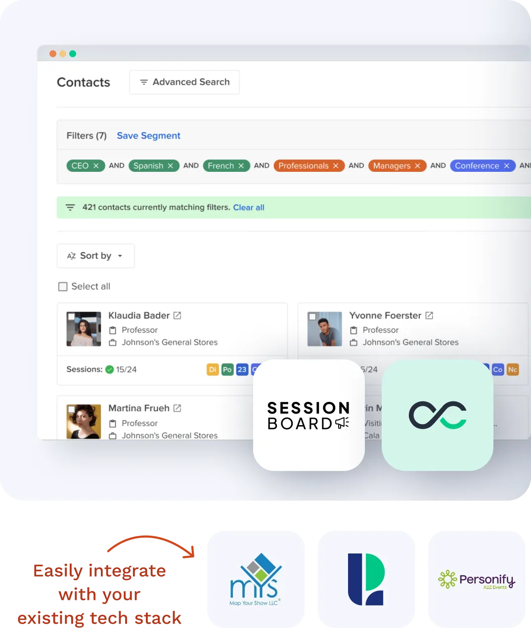 Use Swapcard’s event management platform to integrate your existing speaker and content management tools