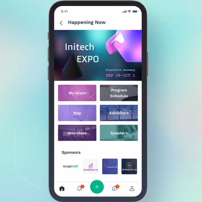 Swapcard mobile app showing branding options and easy scanning UI