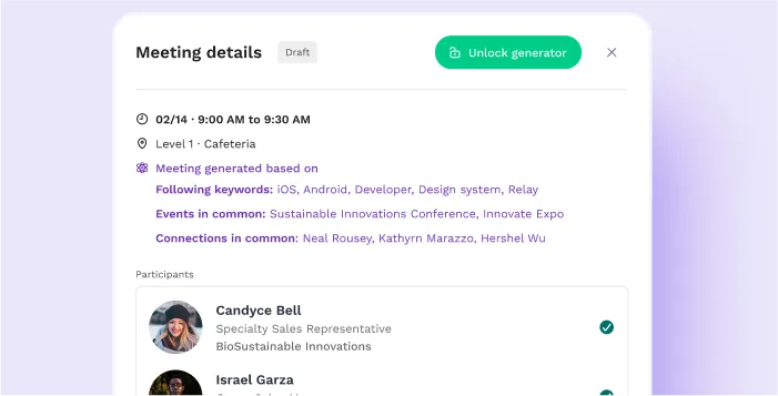 UI showing ai generated meeting based on similar preferences for participants