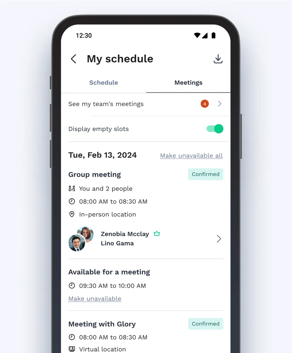 Mobile App view of personalized schedule showing suggested sessions for discovery