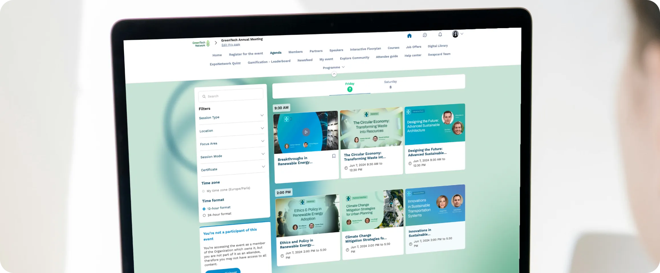 User visiting swapcard web app and looking at event agenda