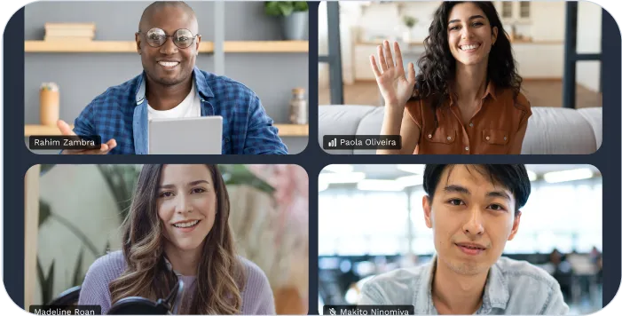 Group video chat with four participants meeting after an event