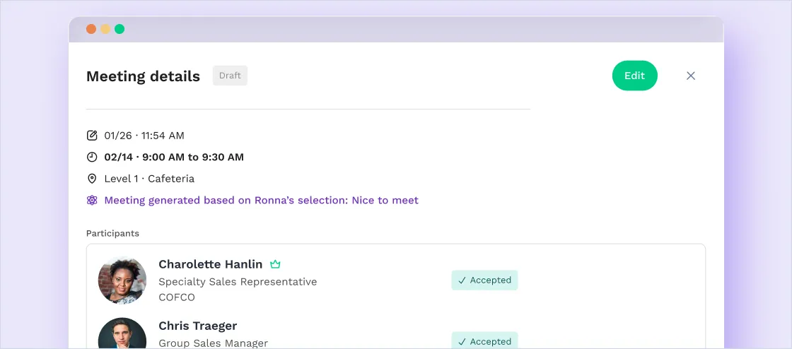 Meeting details for generated meetup based on interests