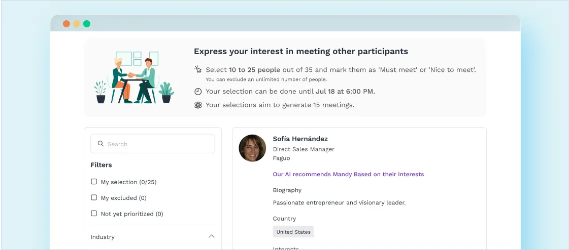 Attendee profile suggested to user