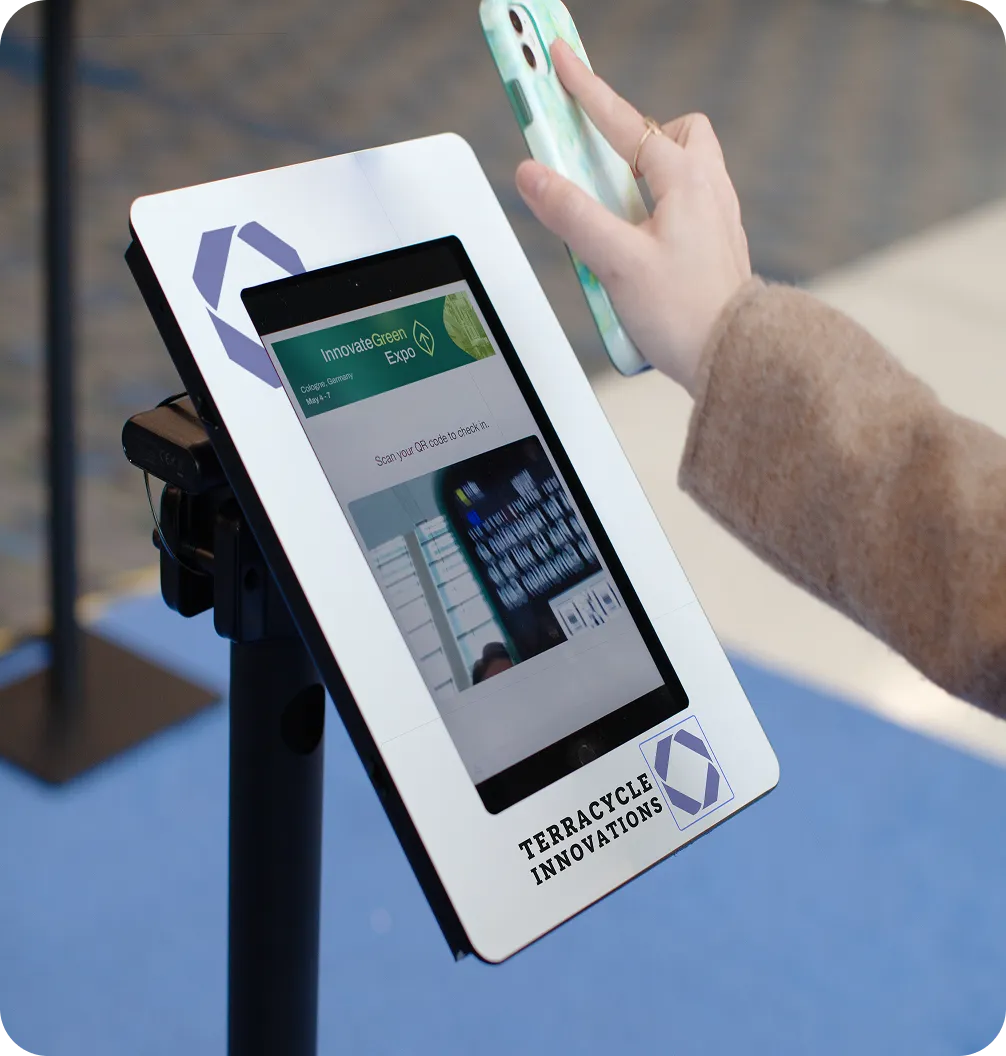 User scanning QR code to get into session,.