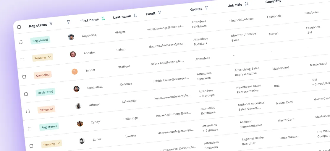 Registration status and check-in rates on the Swapcard Platform