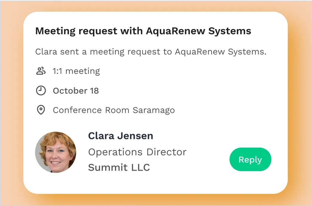 Swapcard notification for exhibitor to follow up on meeting request with attendee