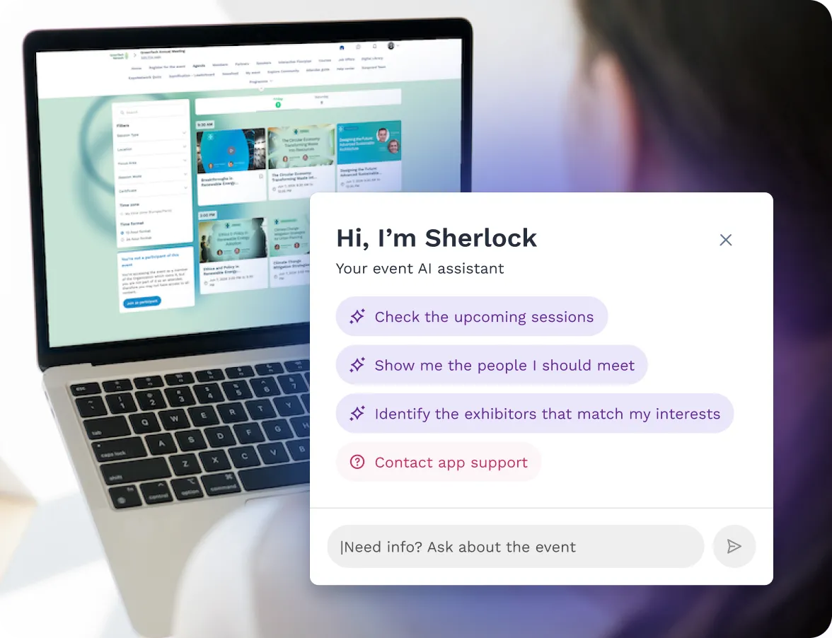 Swapcard’s exhibitor management software makes it easy to chat with sponsors and book meetings directly