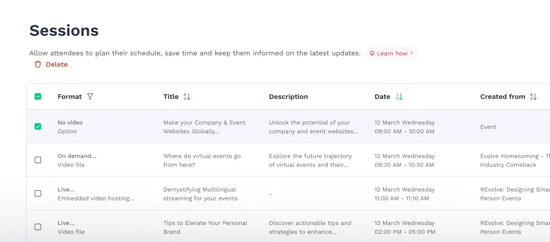 Selection page for hosted buyer participants on Swapcard