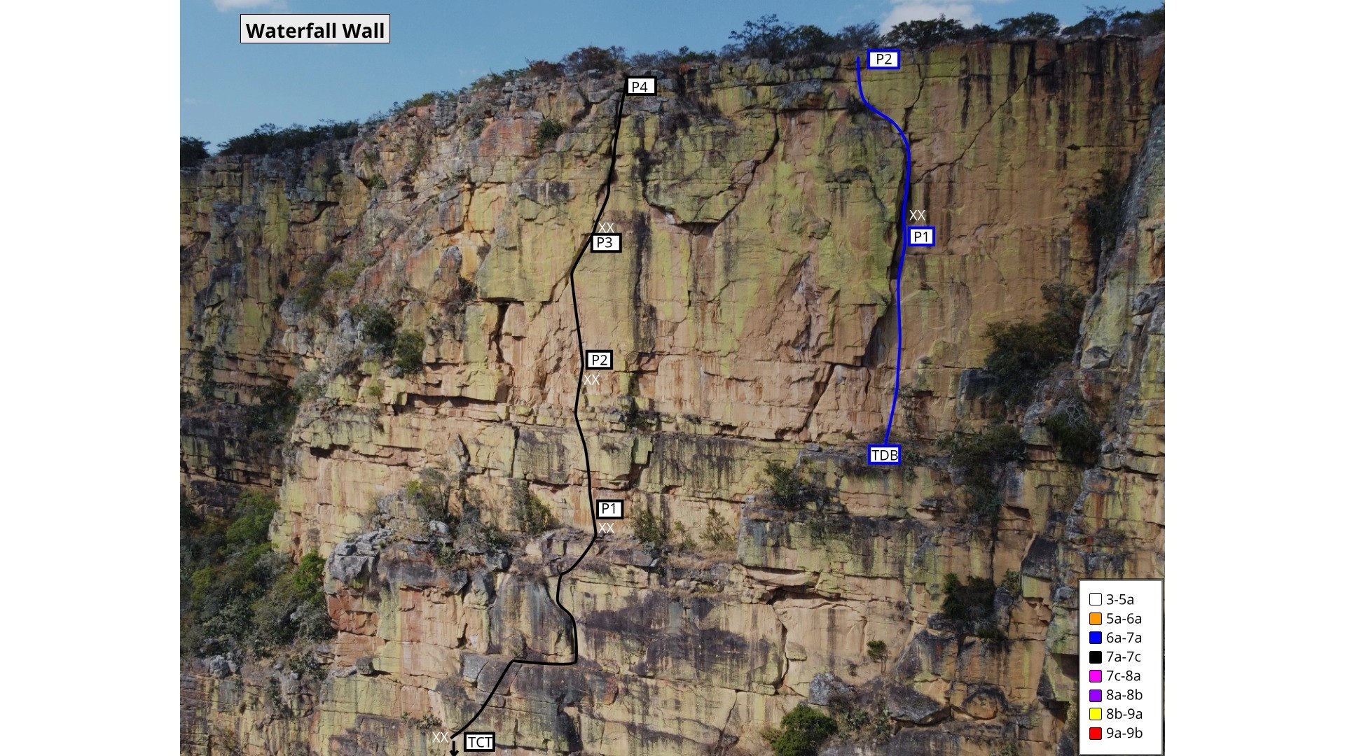 A large wall next to the longest waterfall in the canyon.